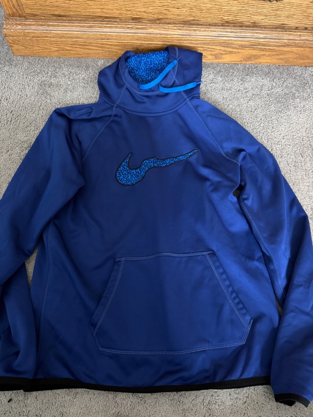 Nike Royal Blue Pullover Hoodie with Patterned Swoosh